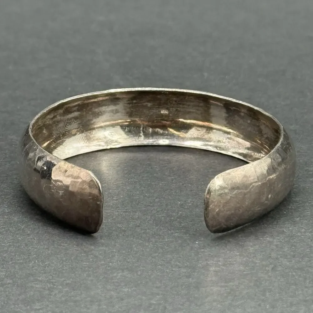 Heavy 24g Sterling Silver Hammered Cuff Bracelet Wide Concave Dome Bangle 925